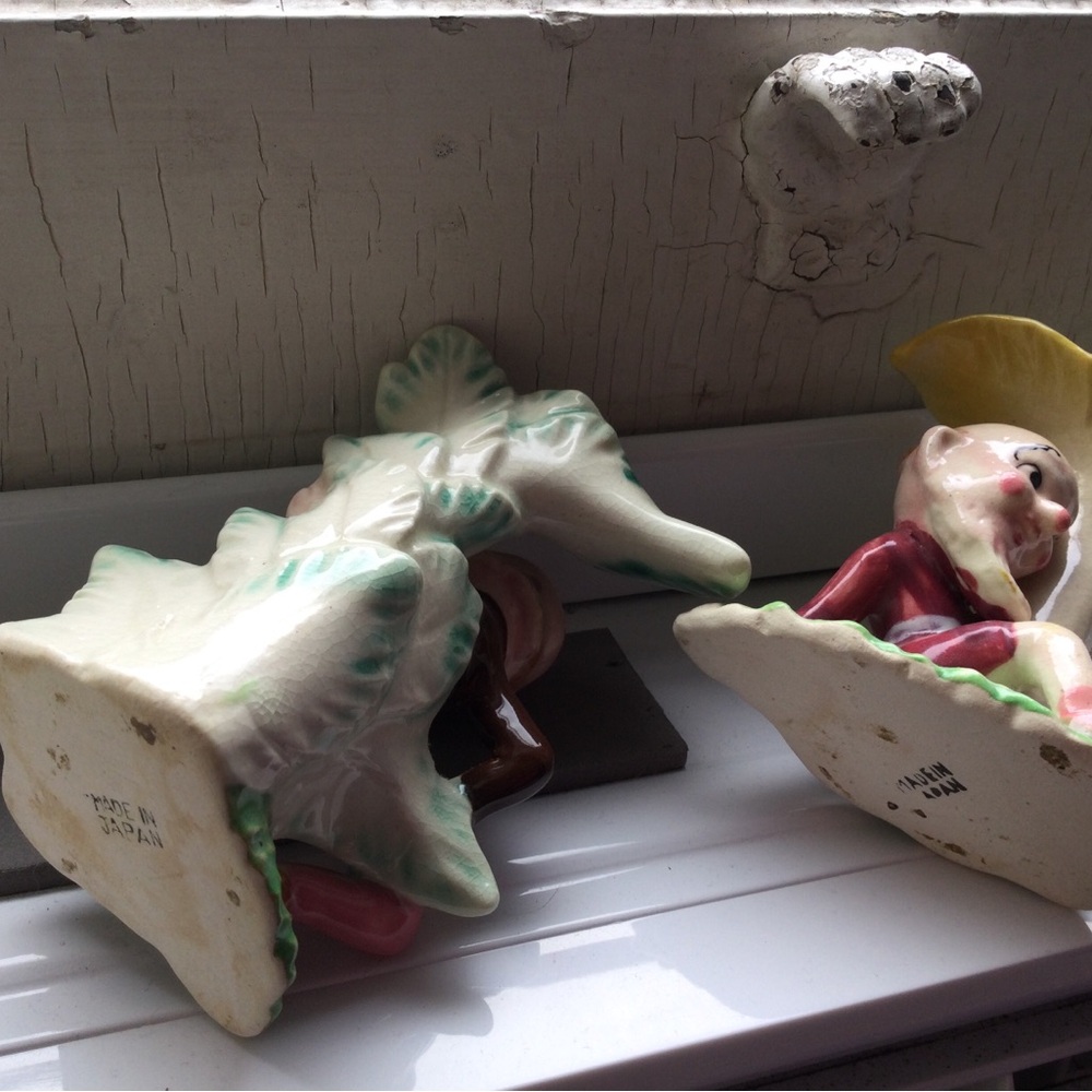 Antique Vintage Playful Imps Ceramic Floral Vases - Picture 3 of 5